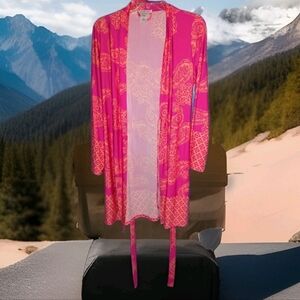 Linea Donatella Robe With Belt, Paisley With Floral Border, S/M, Multicolored